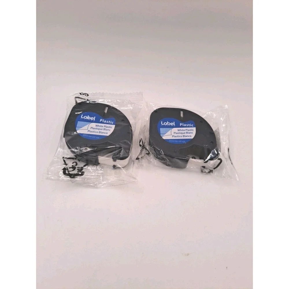 Label Kingdom White Plastic Label Tape 12mm x 4m 1/2 x 13' Compatible *Lot of 2!